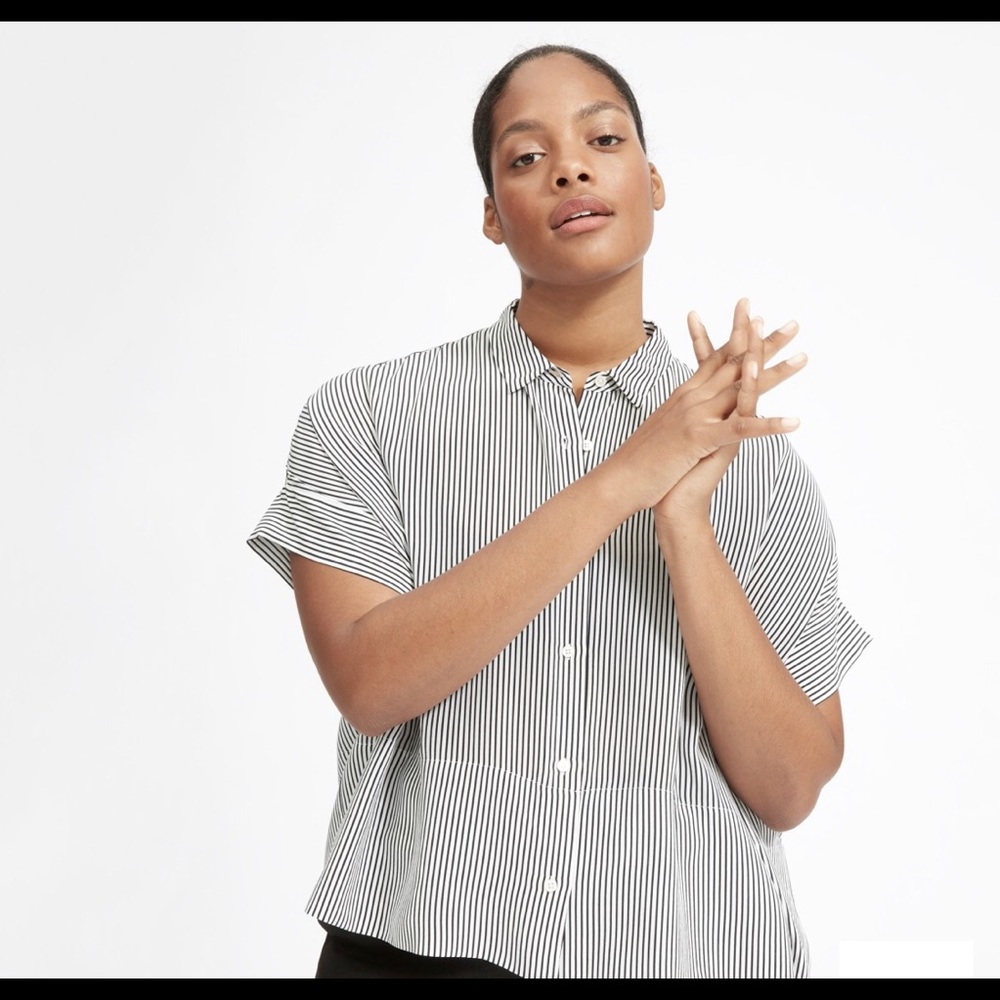EVERLANE STRIPED SQUARE SILK SHIRT